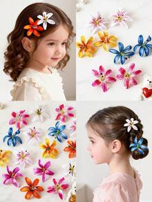 10pcs Cute & Sweet Artificial 3D Flower Hair Clips, Girls Hair Accessories - Multicolor - View 3