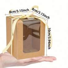 4pcs Kraft Paper Gift Boxes With Clear Display Window, For Gifts, Candies, Figurines, Weddings, Graduations - Multicolor - View 6