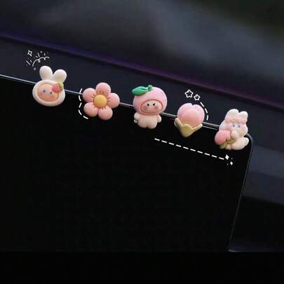 5 Sets Of Cute Little Rabbit Flower Sets. Car Center Console Ornaments, Used To Beautify Your Computer Desktop. Can Be Used For Decoration On Car Dashboards, Office Computer Screens, Or Desktop Small Ornaments (Including Non-Staining Glue Particles)