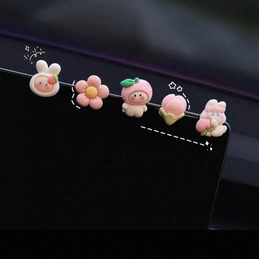 5 Sets Of Cute Little Rabbit Flower Sets. Car Center Console Ornaments, Used To Beautify Your Computer Desktop. Can Be Used For Decoration On Car Dashboards, Office Computer Screens, Or Desktop Small Ornaments (Including Non-Staining Glue Particles)
