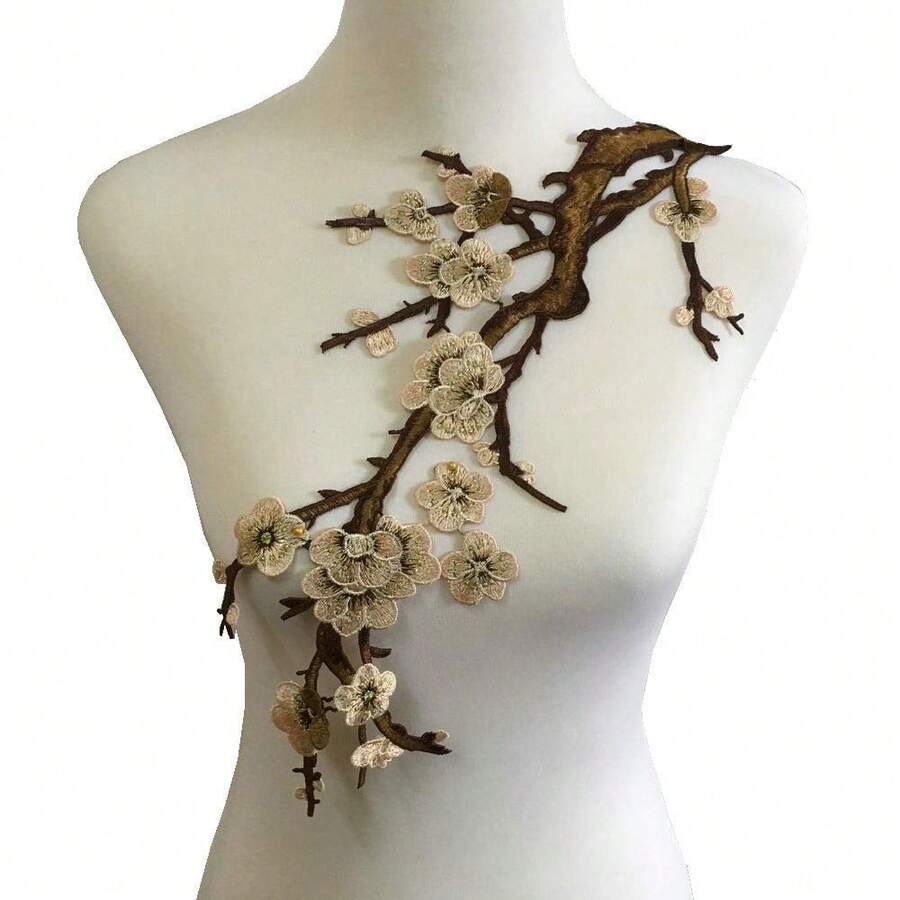 Colorful Embroidered Lace Neckline Collar Floral Brown Leaf Applique Patches ScrapbooFKing Embossed Sewing (Brown/Khaki B) - Nâu/KakiB - Xem 1