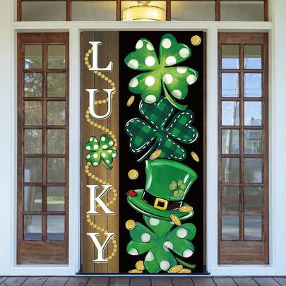 1pc St. Patrick's Day Outdoor Decoration, Irish Strawberry Door Cover, St. Patrick's Eve Porch Welcome Sign, Polyester Material, Home Indoor And Outdoor Door Curtain Decoration, Bridal Party, Birthday, General Occasion, Celebration Decoration.