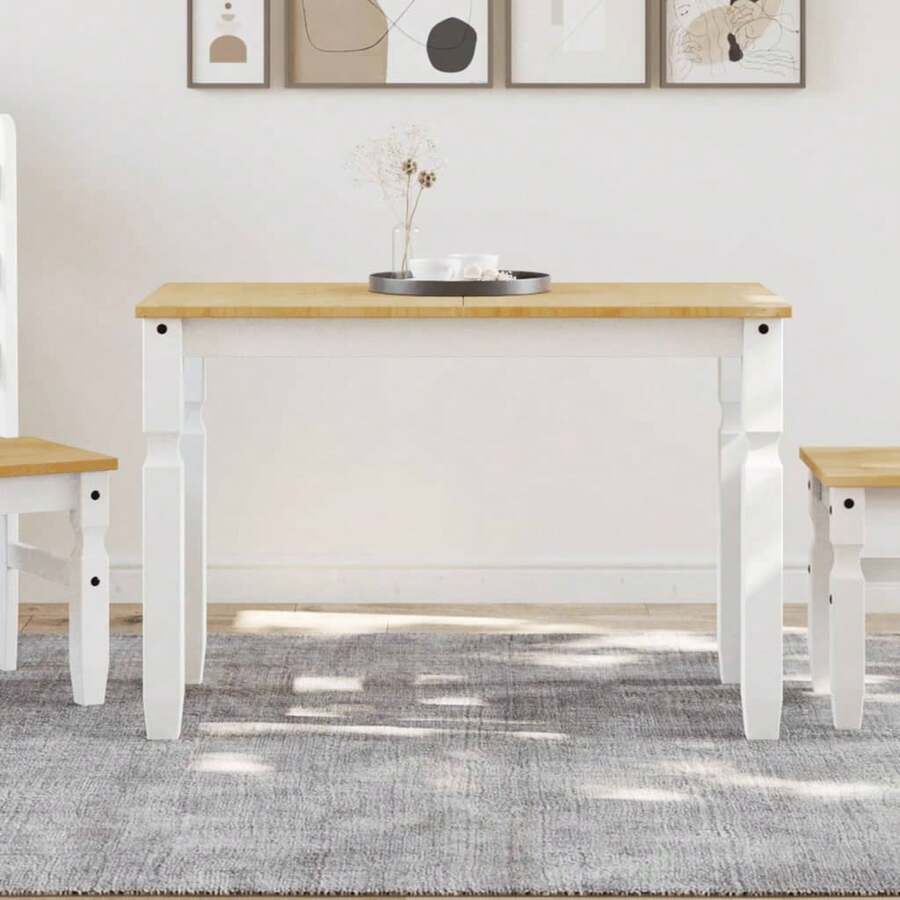 vidaXL Mesa de manjedoura  branca 112x60x75 cm pino madeira maciça - Branco - Ver 1