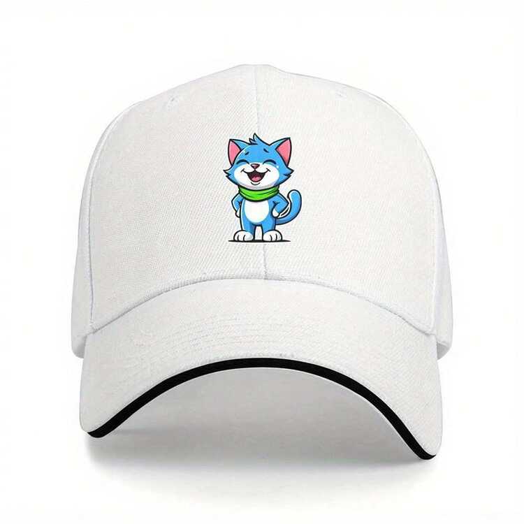 1 Piece Blue Cat Truck Hat - Adjustable Elastic Baseball Cap With Smiling Blue Cat Design, Lightweight Non-Stretch Fabric, Suitable For Outdoor Sports, Casual And Theme Activities - Unisex Hat, Cat Hat, Sports Accessories, Playful Design, Durable Headwear, Fun And Fashionable, Hand Washable, Fashion Enthusiast - trắng - Xem 13