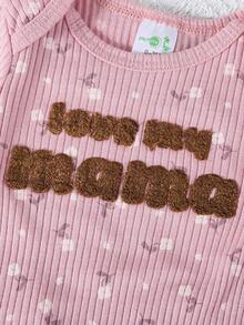 5-Piece Baby Triangle Romper Cotton I Love Mommy Flower Printed Women's Baby Jumpsuit Wrapped Burden Baby Clothes Outfits For Outdoor Use, Daily Home Wear - 中紫紅色 - 查看 3