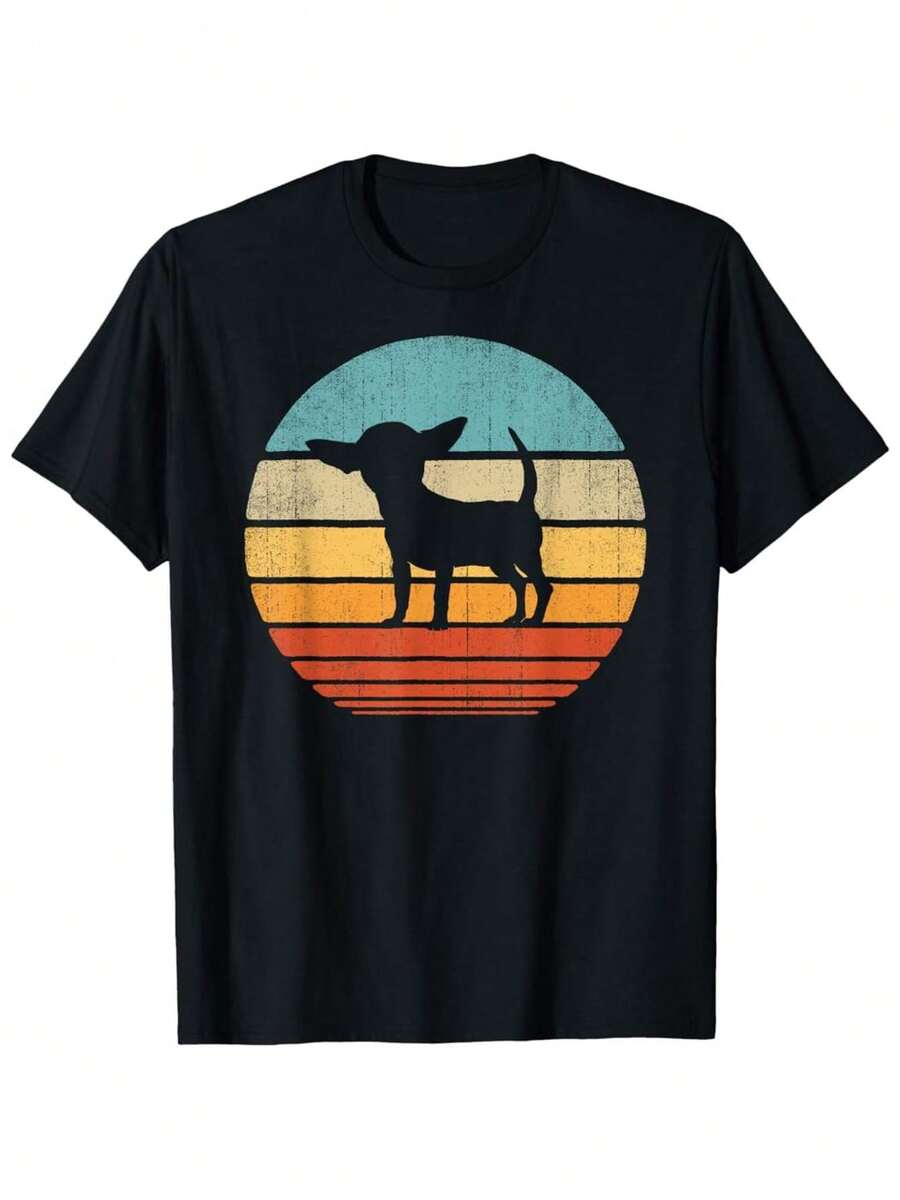 Chihuahua Retro Vintage 60s 70s Sunset Dog Lovers Men Women T Shirt - màu đen - Xem 1