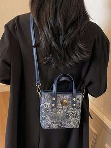 New Chinese Style Embroidered Small Bucket Bag For Women 2025 Spring/Summer Fashion Handbag, Elegant Versatile Shoulder Bag , Office Bag - Navy Blue - View 4