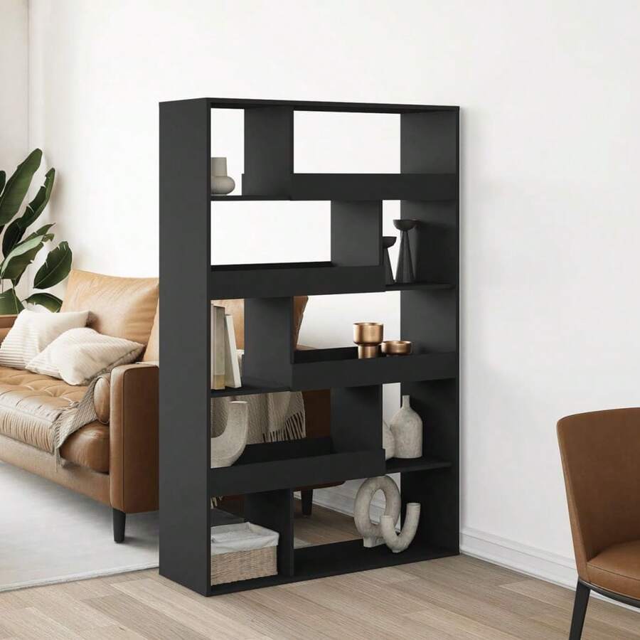 vidaXL Cloison de séparation noir 100x33x156,5 cm bois d'ingénierie - Noir - Voir 1
