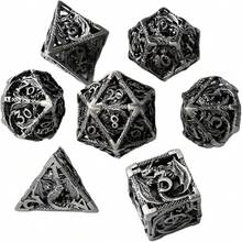 1set 7psc D&D Dice Set Metal Dice Dice Gift Polyhedral Dice Set D&D Role Playing Dice D20 Hollow Polyhedral Dice Set For RPG MTG Table Games - Multicolor - View 4