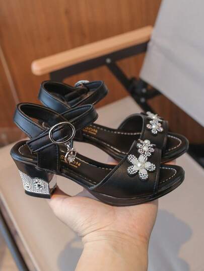 女童时尚优雅高端蝴蝶结派对高跟凉鞋，露趾高跟凉鞋，透气轻便，适合派对、演出、宴会、婚礼等场合，圆头高跟凉鞋