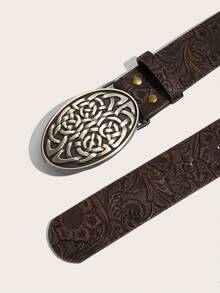 1条复古精致压纹金属棕色西部风格女士腰带，适合日常穿着、时尚造型、户外活动、街头服饰、派对、秋季、秋装、万圣节、秋冬配饰、圣诞节、情人节、返校季、万圣节、假期、毕业礼物、生日等场合。 - 交錯紋理棕色 - 查看 4