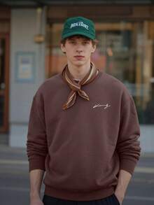 Men's Casual Everyday Commute Minimalist Crew Neck Sweatshirt, Spring/Autumn - Brown - View 1