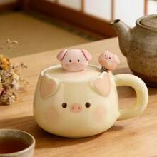 贝壳纹手柄咖啡杯碟套装 北欧风简约马克杯 家用陶瓷杯 复古水杯 - 彩色 - 查看 7