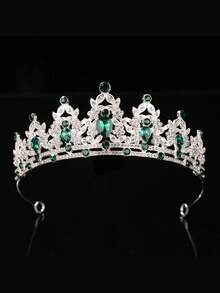1pc European & American Fashion Queen Crown And Tiara Princess Crown, Suitable For Women And Girls, Crystal Headband, Suitable For Brides And Princesses, For Weddings And Parties, Crowns, Headpiece, Costume Crown, Hair Garland, Head Wreath - 4215 Silver Green - View 6