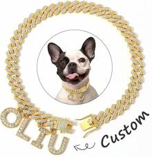Personalized Dog Necklace,  Custom Dog Collar With Letter Pendant Tag Golden Diamond Name Letters Cuban Style Collar Jewelry Small Medium Dog Accessories, Pet Alloy Collar Accessory, Hip-Hop Style Accessory, Suitable For Daily Wear And Parties - Gold - View 12