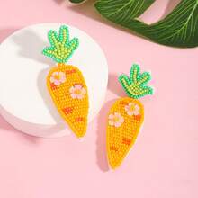 1 Pair Handmade Beaded Easter Egg & Rabbit Dangle Earrings, 2026 New Cute Rabbit Paw & Carrot Pearl Earrings, Suitable As Easter Holiday Party Accessories And Gifts - Multicolor - View 5