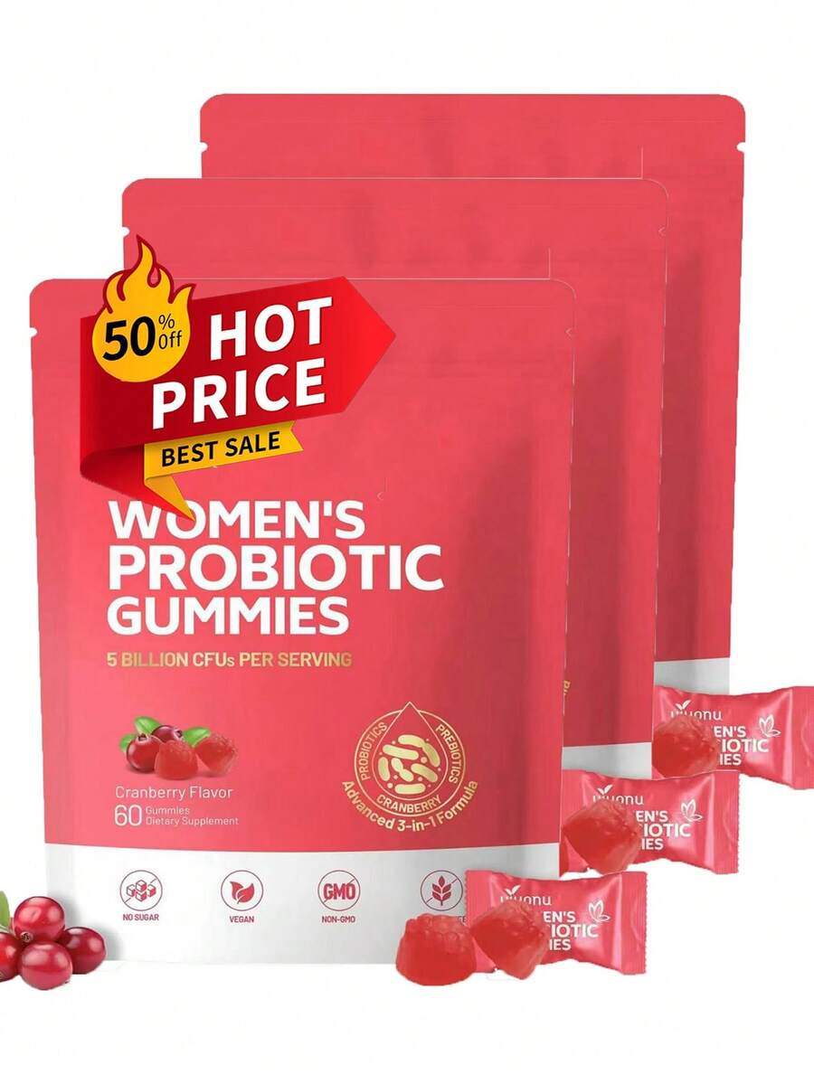 Women's Probiotic Gummies – Feminine Balance & Vaginal Flora Support | With Cranberry, Vitamin C & 100 Billion CFU Probiotic Blend | PH & Digestive Wellness | 60 Vegan Gummies | Non-GMO & Gluten-Free - 3PC - 查看 1