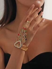 Bộ 1 chiếc vòng tay và nhẫn kiểu dáng độc đáo, thời trang, đính đá, trang sức cưới. - Dây chuyền đeo sau cổ tay - Xem 7