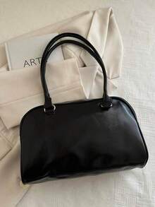 1pc Minimalist Retro Zipper Shoulder Bag With Pockets, Dual Handles, Suitable For Women's Casual Commute, Retro Style Handbag, Streetwear Fashion Shoulder Bag, Y2K Style - Black - View 7