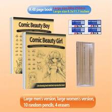 1 pièce Livre de dessin de dessin animé pour enfants : Version garçons, Version filles, Style chibi, Style ancien, Tutorial de dessin au trait pour filles, Bases des personnages d'anime faits à la main, Style aléatoire - Multicolore - Voir 16