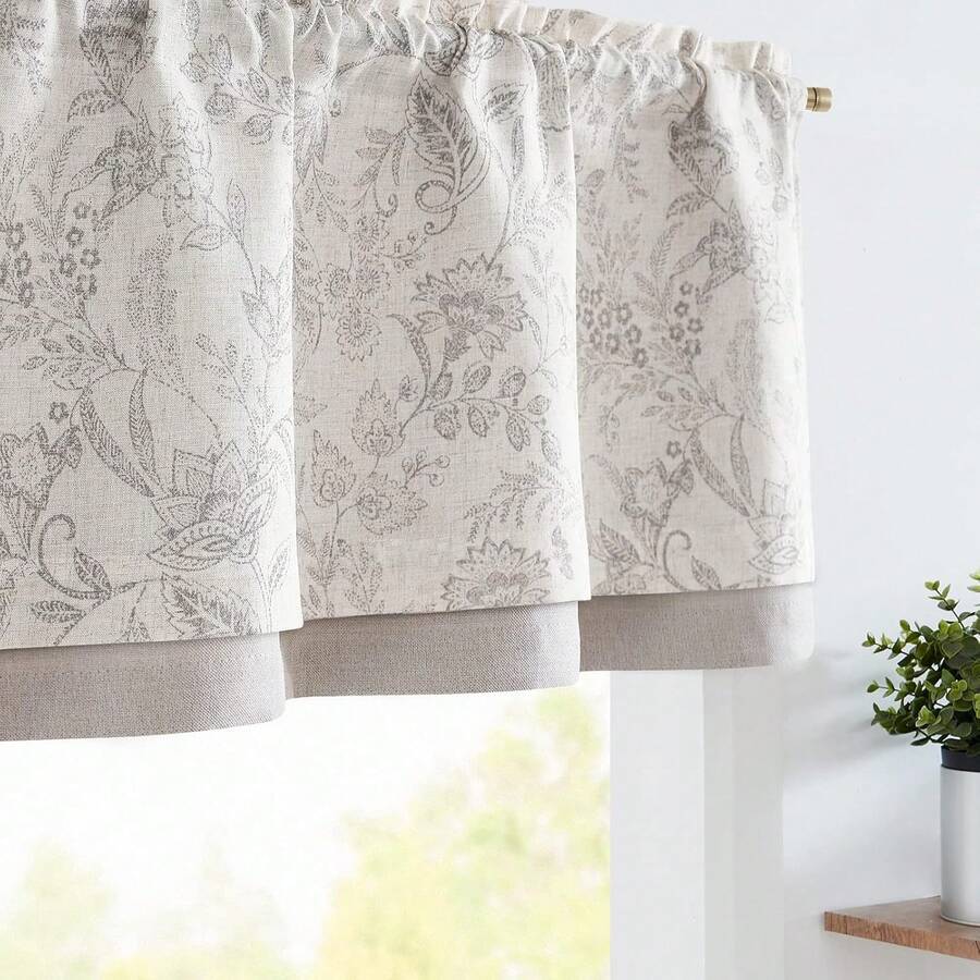 Linen Valance Kitchen Curtain Double Layer 16 Inch Living Room Bedroom Bathroom Window Treatment Blackout Vintage Rustic Farmhouse Cottagecore Rod Pocket 1 Panel On Beige - 森林 | 棕灰色 - 查看 1