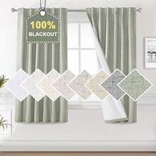 % Blackout Curtains Bedroom 84 Inches Long, Back Tab/Rod Pocket Faux Linen Blackout Curtains 2 Panels Thermal Insulated Curtains & Drapes Living Room, Decor, W52 X L84 - 聖人 - 查看 6