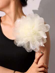 Ghim cài áo hình hoa lớn, thanh lịch, kiểu dáng retro, màu trơn, làm từ vải chiffon, kích thước 23cm, thích hợp để trang trí váy dạ hội, vest, váy cưới hoặc bikini. - Nhiều màu - Xem 4