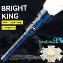 1pc High Power LED Flashlight, USB Rechargeable, Adjustable Zoom, Side COB Tactical Flashlight With Spotlight - Black - View 1
