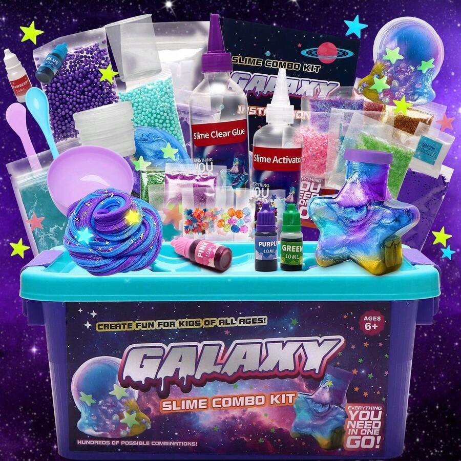 6+ Years Old Children DIY Slime Kit With Multiple Shapes, Fun Handmade, Stress-Relieving Squeezable Crystal Slime Toy, Non-Sticky, Stretchable, Suitable For Boys And Girls, Children's Craft And Sensory Toy, Birthday Gift, Holiday Gift, Party Gift - Multicolor - View 1