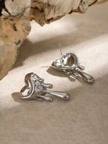 2只银色不锈钢熔心水滴耳环，防水低敏——适合女性、女孩、青少年日常佩戴，派对约会情人节礼物