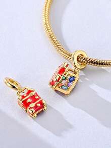 DIY镀金饰品 邪眼蜜蜂手提箱珐琅水晶吊坠 手链项链情人节礼物 浪漫可调节链条 首饰制作配件 - 金色 - 查看 3