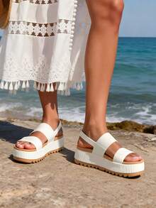Women's Waterproof 1.69inch Platform Water Sandals Adjustable Casual Lightweight Wedge Chunky Sandals For Beach Vacation Summer White Shoes - 白色 - 查看 6