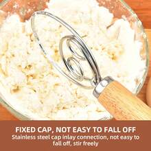 不锈钢丹麦蛋双环打蛋器 | 手动搅拌器，橡木手柄，易于使用，搅拌均匀，适用于面包、糕点、打发奶油，厨房烘焙工具 - 无需用电 - - - 查看 3