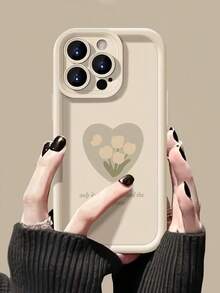 1pc Gradient Frame Dopamine Matte Tulip Pattern Phone Case Compatible With Apple 16/17 Pro Max, Full-Body Shockproof Protective Cover, Minimalist Design, Cute Cartoon Style, Perfectly Protects Your Phone, Compatible With Honor X7/Galaxy A56 5G/Infinix Smart 8/Infinix Hot 40/Transsion Spark 30C/Spark Go 2024/Redmi Note 14 5G/ Moto E22/E22i/OPPO A54 - White - View 3