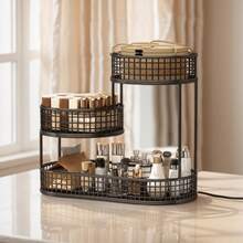 Senmeo 3-Tier Black Metal Fruit Basket (Large Capacity, Lid), Rustproof For Fruits/Veggies/Snacks/Cosmetics/Skincare - màu đen - Xem 7