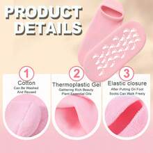 1 Pair Moisturizing Gel Socks For Repairing And Softening Dry Cracked Feet Skins - Soft Spa Socks ,Soft Feet Moisturizer Spa & Pedicure Socks For Dry Cracked Heels, Calluses,Gel Spa Socks For Repairing (Blue/Pink) - 粉色 - 查看 4