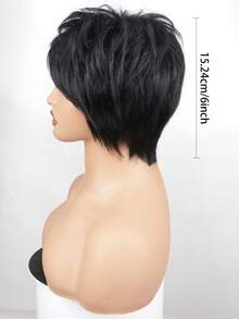 Short Straight Human Hair Wig 6 Inch Natural Black Brazilian Hair Pixie Cut Wig 150% Density Full Machine Made For Women - Natural Black - View 6
