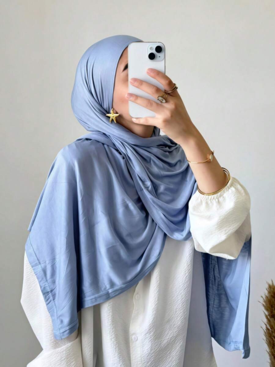 1pc Women's Jersey Hijabs, Minimalist Classic Solid Color Elegant Casual Edged Scarf, Premium Knit Modal Jersey Hijabs Scarf, Long Turban Style Headscarf Suitable For Daily Life, Outings And Gatherings,Accessories,Beach Towel - Multicolor - View 1