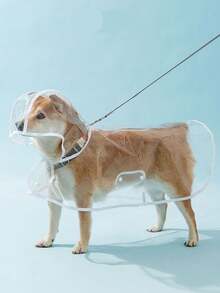 1pc Pet Raincoat - Waterproof & Windproof Pet Apparel. This Transparent Pet Raincoat Features A Wide-Brim Design That Does Not Obstruct The Pet's Vision. Available In Small Dog Waterproof & Windproof Version And Large Dog Raincoat Version. - Pink - View 9