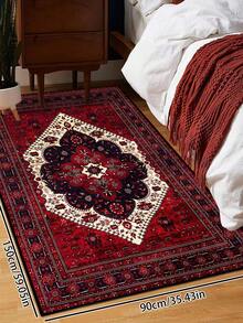 1 件复古做旧波斯风格地毯，红色波西米亚摩洛哥风，舒适涤纶材质，粉色长方形易护理可水洗地毯，适用于客厅、走廊、床边、起居室、卧室、家居装饰 - 彩色 - 查看 31