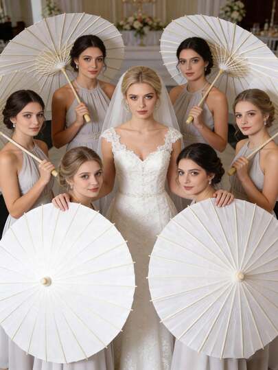 1/4/6 Pcs Vintage White Creative Blank Paper Parasol/Umbrella - 5 Size Options - Paper Umbrella Diameter Size, Wedding Favor, Bridesmaid Group Decor Umbrella, Retro Paper Fan