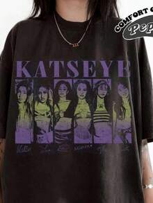 Katseye Shirt, The Beautiful Chaos Tour 2025 Shirt, Katseye Girl Group T-Shirt Vintage Katseye The Beautiful Chaos Tour Shirt, Katseye Kpop Graphics Tee, Katseye Gnarly  Parent-Child Outfits - 黑色3 - 查看 1