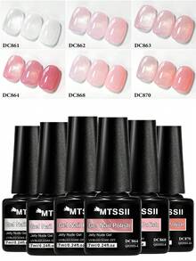 6pcs 7ml Nude Pink Jelly Crystal Gel Nail Polish Set Acrylic Translucent Nude With Sheer Ice Clear Effect Nail Glue Spring Summer Semi Permanent UV Gel Varnish Diy French Manicure Nail Art For Home Salon Gift For Women - 彩色 - 查看 1