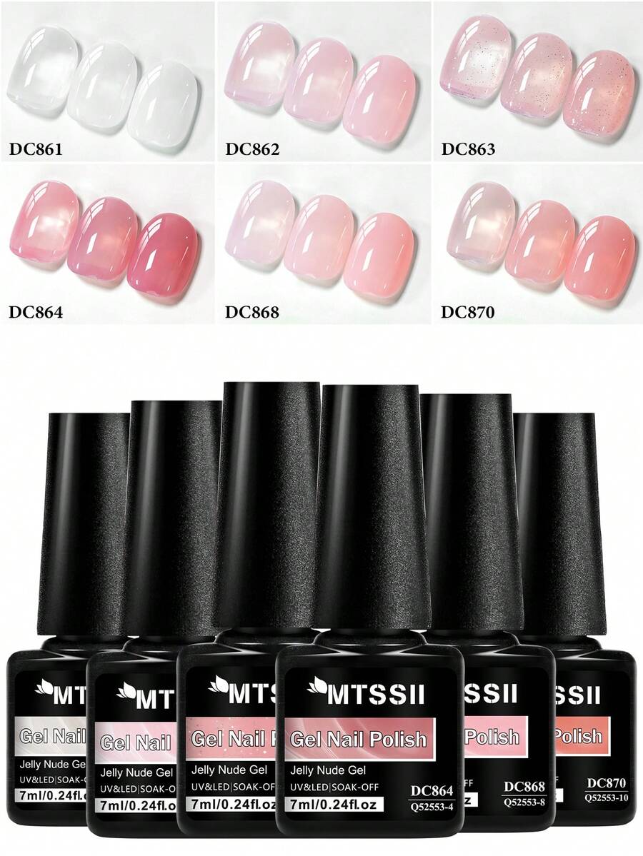 6pcs 7ml Nude Pink Jelly Crystal Gel Nail Polish Set Acrylic Translucent Nude With Sheer Ice Clear Effect Nail Glue Spring Summer Semi Permanent UV Gel Varnish Diy French Manicure Nail Art For Home Salon Gift For Women - 彩色 - 查看 1