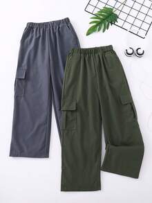 2pcs/Set Tween Boy Fashionable Casual Cargo Pants, Lightweight Outdoor Sports Trousers For Spring, Summer & Autumn - Multicolor - View 8