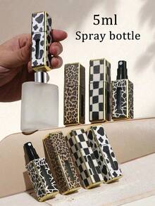 1 pieza Botella de recarga de perfume cuadrada de 5ml con estampado de leopardo, botella de perfume recargable portátil con patrón de leopardo y floral, mini atomizador de viaje. Botella de perfume portátil reutilizable, botella cuadrada para descarga, botella de spray. Reutilizable. - Multicolor - Ver 2