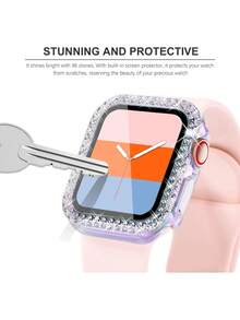 1 Stück bunte, modische Anti-Sturz Bling 2 in 1 ultra-dünne gehärtete Glas Uhrenbox, Strass Stoßschutz + Bildschirmschutzcase, kompatibel mit Apple Case 40/41/42/44/45/46/49mm, kompatibel mit Apple Watch Series Ultra/SE/11/11/10/9/8/7/6/5/4 - Sieben Farben - Übersicht 6