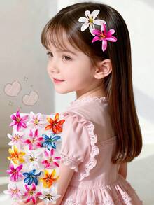 10pcs Cute & Sweet Artificial 3D Flower Hair Clips, Girls Hair Accessories - Multicolor - View 2