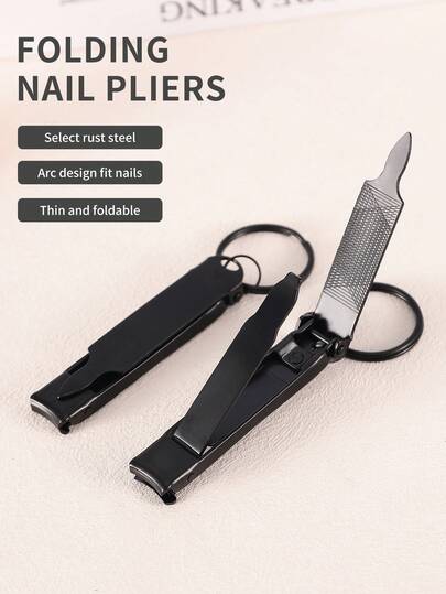 1pc Salon Quality Stainless Steel Black Portable Ultra-Thin Extremely Sharp Keychain Multi-Function Foldable Nail Clipper Nail Scissors Professional Manicure Pedicure Foot Care Tool, Suitable For Home, Travel, Camping And Outdoor
