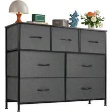 OLIXIS Dresser For Bedroom, 7 Storage Drawers, Wide Fabric Closet Chests Organizer Tower Furniture, TV Stand With Wooden Top Metal Frame For Clothes, Living Room, Hallway, Entryway, Classic White - 灰色 - 查看 1